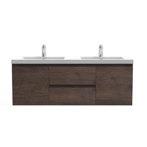 Angela 60'' Floating Double Vanity Rose Wood with White Countertop TONA Bathroom Furniture