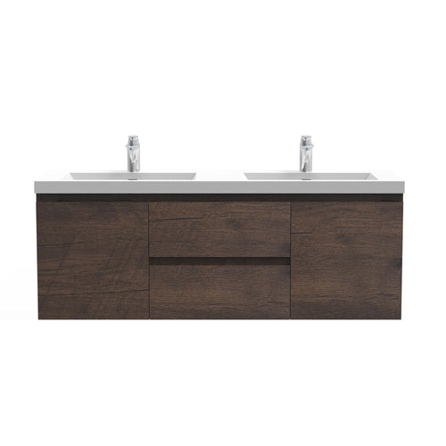 Angela 60'' Floating Double Vanity Rose Wood with White Countertop TONA Bathroom Furniture