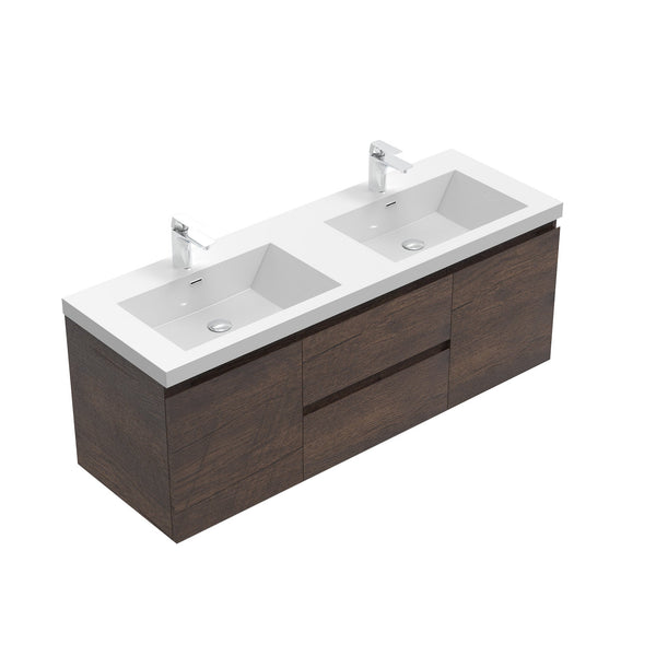 Angela 60'' Floating Double Vanity Rose Wood with White Countertop TONA Bathroom Furniture