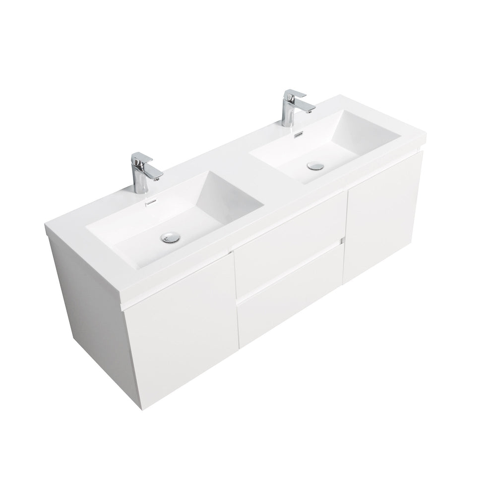 Angela 60'' Glossy White Floating Double Vanity with White Countertop TONA Bathroom Furniture