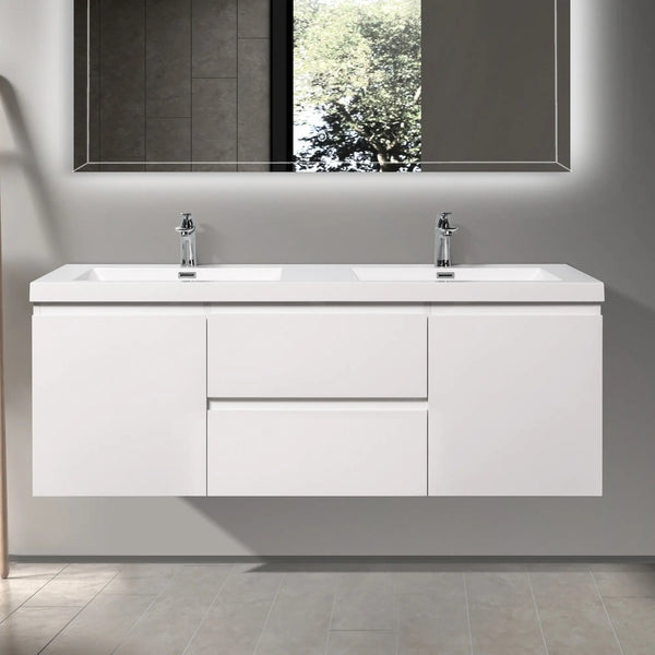 Angela 60'' Glossy White Floating Double Vanity with White Countertop TONA Bathroom Furniture