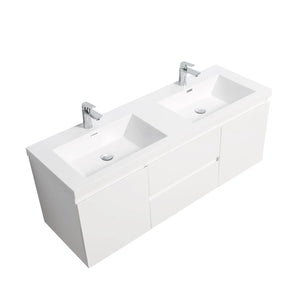 Angela 60'' Glossy White Floating Double Vanity with White Countertop TONA Bathroom Furniture