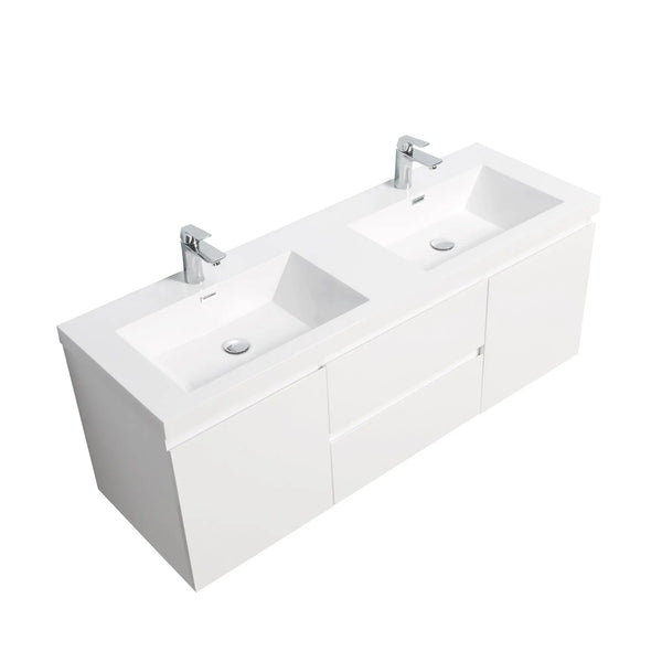 Angela 60'' Glossy White Floating Double Vanity with White Countertop TONA Bathroom Furniture