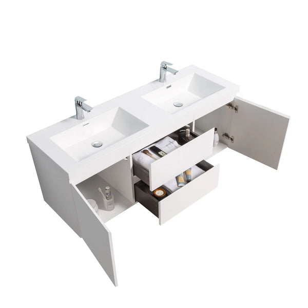 Angela 60'' Glossy White Floating Double Vanity with White Countertop TONA Bathroom Furniture