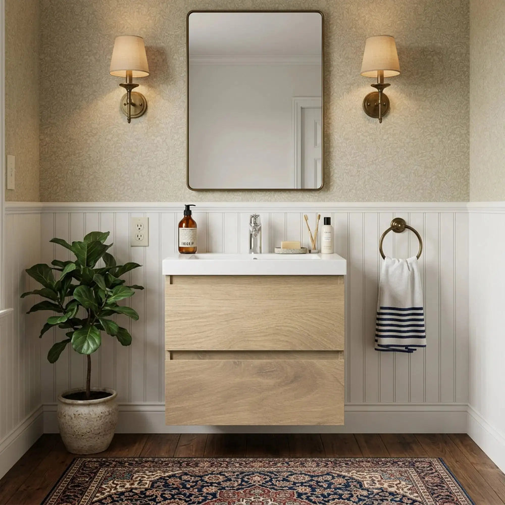 Angela 24'' Floating Single Vanity in Andean Oak texture with White Countertop TONA Bathroom Furniture