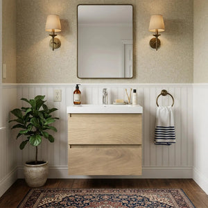 Angela 24'' Floating Single Vanity in Andean Oak texture with White Countertop TONA Bathroom Furniture
