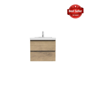 Angela 24'' Floating Single Vanity in Andean Oak texture with White Countertop TONA Bathroom Furniture