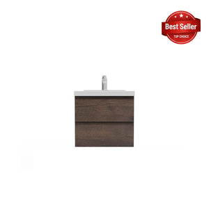 Angela 24'' Floating Single Vanity Rose Wood with White Countertop TONA Bathroom Furniture