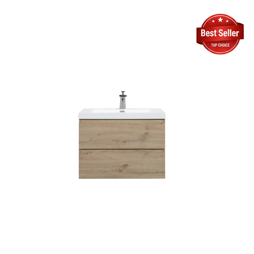 Angela 30'' Floating Single Vanity in Andean Oak Texture with White Countertop TONA Bathroom Furniture