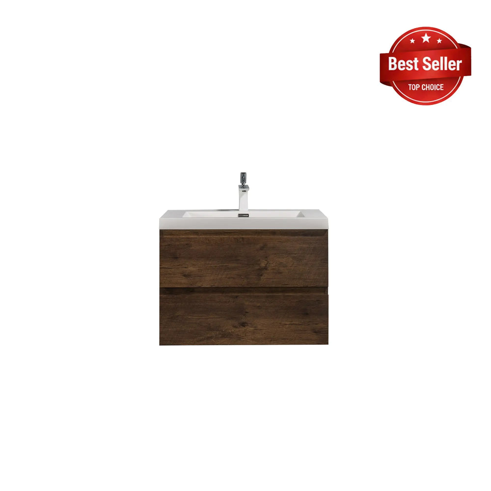 Angela 30'' Floating Single Vanity Rose Wood with White Countertop TONA Bathroom Furniture