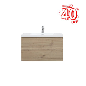 Angela 36'' Floating Single Vanity in Andean Oak Texture with White Countertop TONA Bathroom Furniture
