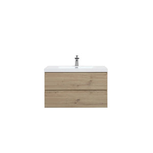Angela 36'' Floating Single Vanity in Andean Oak Texture with White Countertop TONA Bathroom Furniture