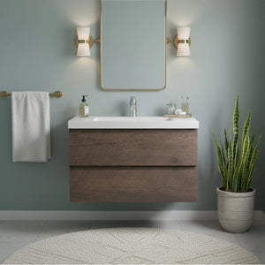 Angela 36'' Floating Single Vanity Rose Wood with White Countertop TONA Bathroom Furniture