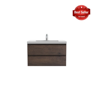 Angela 36'' Floating Single Vanity Rose Wood with White Countertop TONA Bathroom Furniture