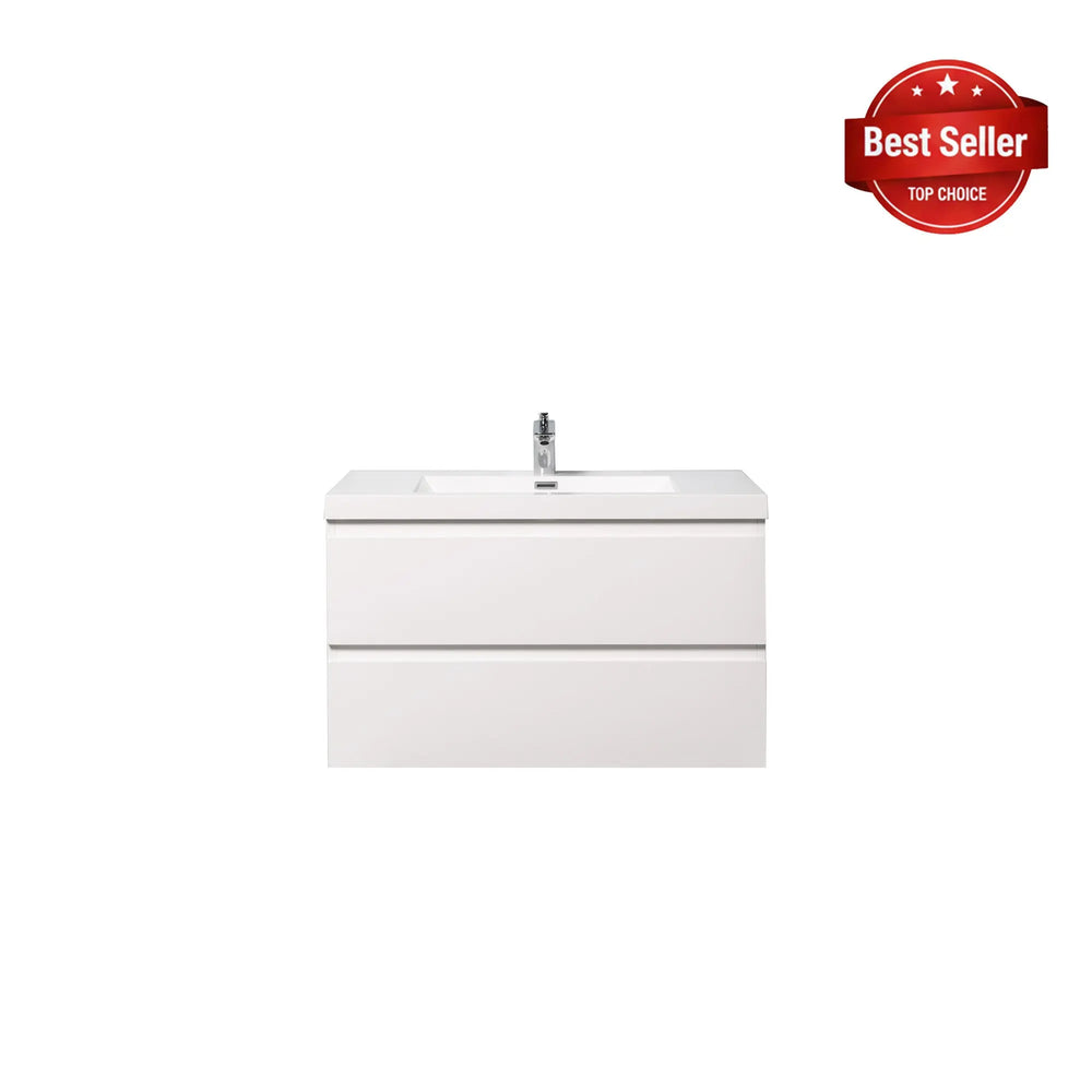 Angela 36'' Glossy White Floating Vanity with White Countertop TONA Bathroom Furniture