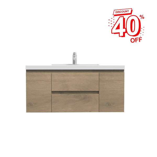 Angela 48'' Floating Single Vanity in Andean Oak Texture with White Countertop TONA Bathroom Furniture