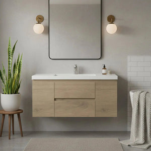 Angela 48'' Floating Single Vanity in Andean Oak Texture with White Countertop TONA Bathroom Furniture