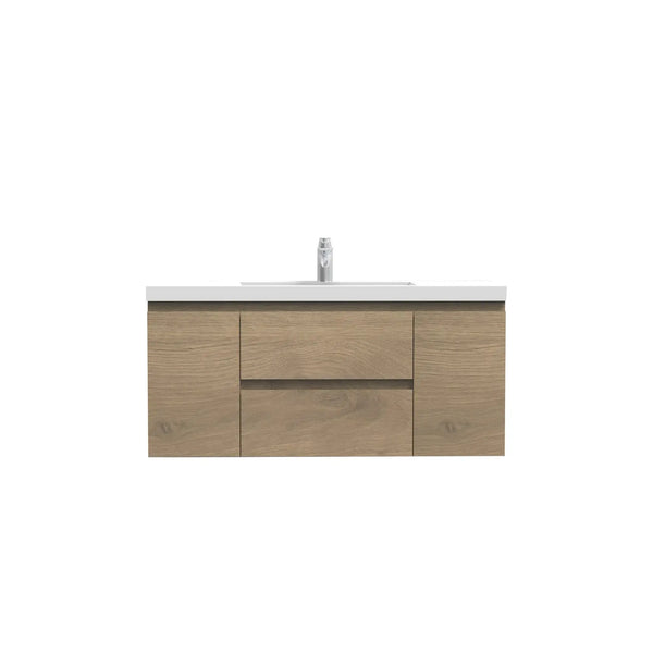 Angela 48'' Floating Single Vanity in Andean Oak Texture with White Countertop TONA Bathroom Furniture