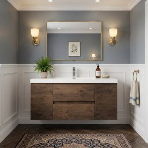 Angela 48'' Floating Single Vanity Rose Wood with White Countertop TONA Bathroom Furniture