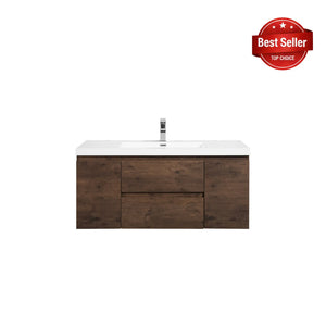 Angela 48'' Floating Single Vanity Rose Wood with White Countertop TONA Bathroom Furniture