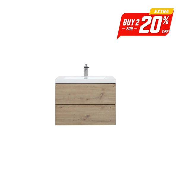 Angela 30'' Floating Single Vanity in Andean Oak Texture with White Countertop TONA Bathroom Furniture