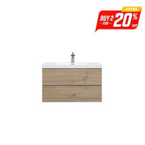 Angela 36'' Floating Single Vanity in Andean Oak Texture with White Countertop TONA Bathroom Furniture