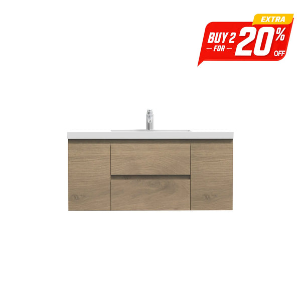 Angela 48'' Floating Single Vanity in Andean Oak Texture with White Countertop TONA Bathroom Furniture