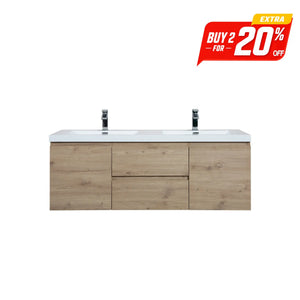 Angela 60'' Floating Double Vanity in Andean Oak Texture with White Countertop TONA Bathroom Furniture