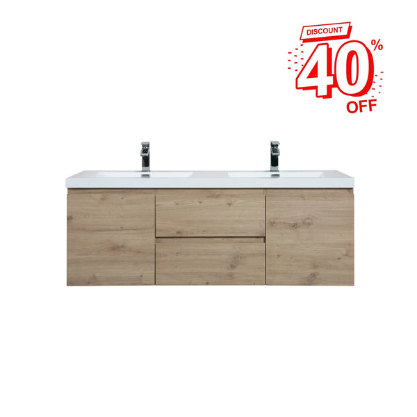 Angela 60'' Floating Double Vanity in Andean Oak Texture with White Countertop TONA Bathroom Furniture