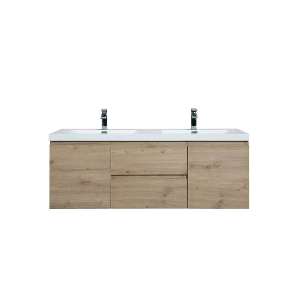 Angela 60'' Floating Double Vanity in Andean Oak Texture with White Countertop TONA Bathroom Furniture