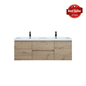 Angela 60'' Floating Double Vanity in Andean Oak Texture with White Countertop TONA Bathroom Furniture