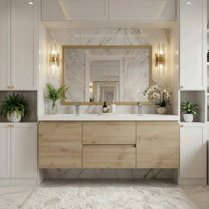 Angela 60'' Floating Double Vanity in Andean Oak Texture with White Countertop TONA Bathroom Furniture