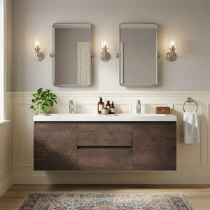Angela 60'' Floating Double Vanity Rose Wood with White Countertop TONA Bathroom Furniture