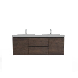Angela 60'' Floating Double Vanity Rose Wood with White Countertop TONA Bathroom Furniture