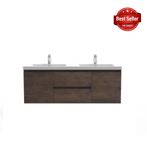 Angela 60'' Floating Double Vanity Rose Wood with White Countertop TONA Bathroom Furniture