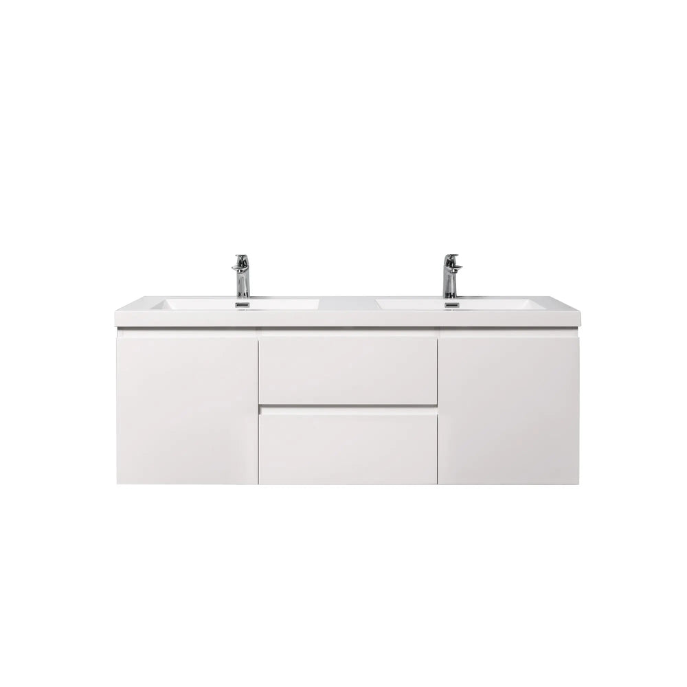 Angela 60'' Glossy White Floating Double Vanity with White Countertop TONA Bathroom Furniture