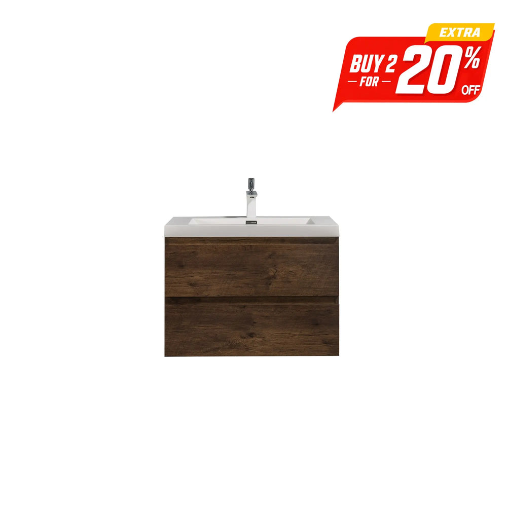 Angela 30'' Floating Single Vanity Rose Wood with White Countertop TONA Bathroom Furniture
