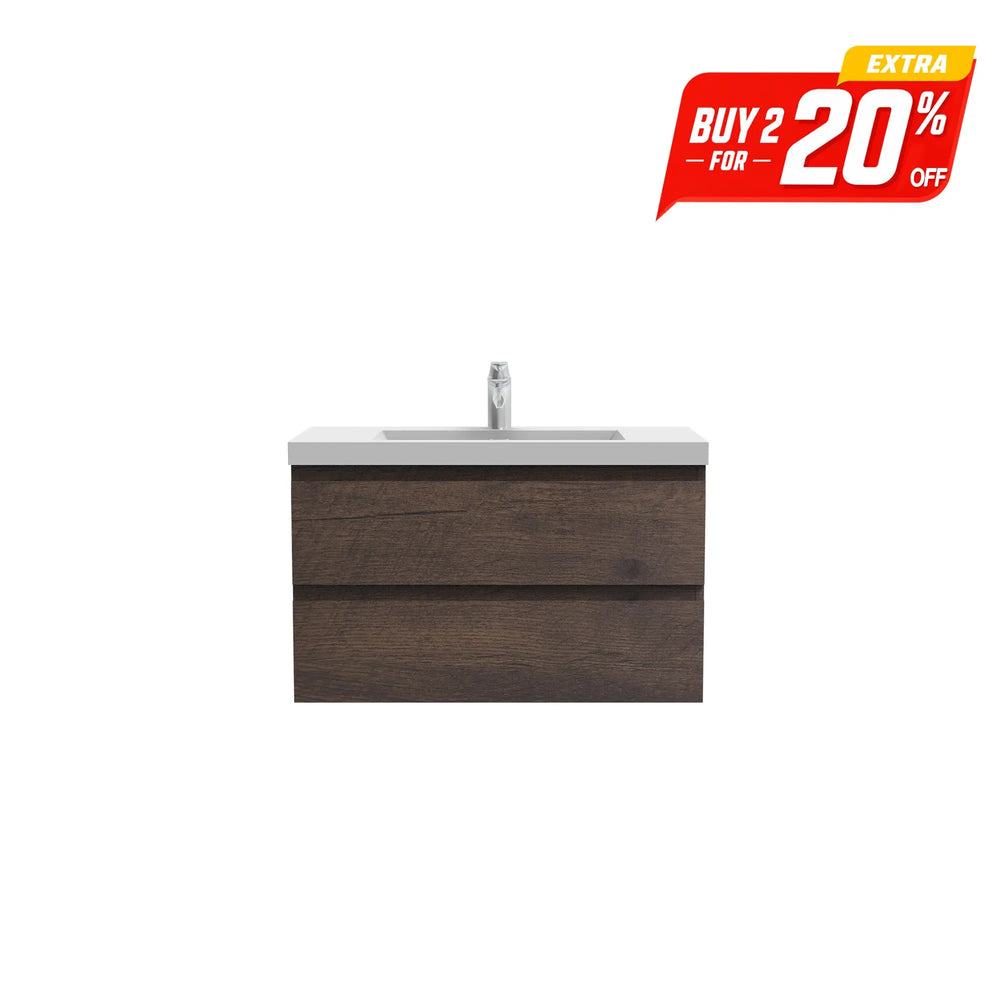 Angela 36'' Floating Single Vanity Rose Wood with White Countertop TONA Bathroom Furniture