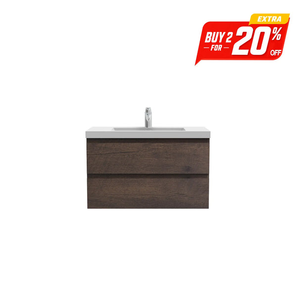 Angela 36'' Floating Single Vanity Rose Wood with White Countertop TONA Bathroom Furniture