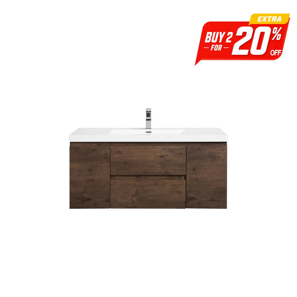Angela 48'' Floating Single Vanity Rose Wood with White Countertop TONA Bathroom Furniture
