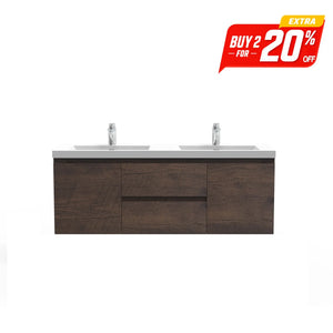 Angela 60'' Floating Double Vanity Rose Wood with White Countertop TONA Bathroom Furniture