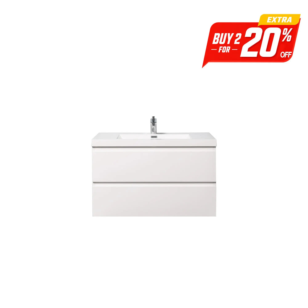 Angela 36'' Glossy White Floating Vanity with White Countertop TONA Bathroom Furniture