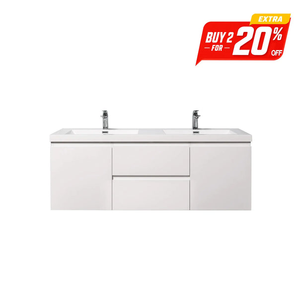 Angela 60'' Glossy White Floating Double Vanity with White Countertop TONA Bathroom Furniture
