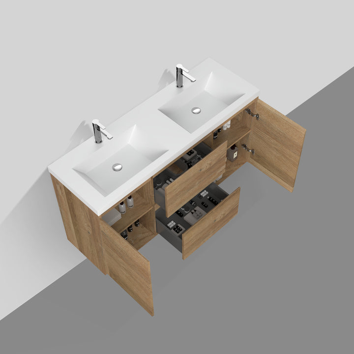 TONA ANGELA-T ONE-PIECE FREE STANDING VANITY DOUBLE SINK WITH WHITE COUNTERTOP (48''-72'')