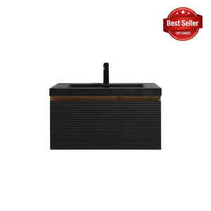 Crius 30'' Black Floating Single Vanity with Black Quartz Sands Countertop TONA Bathroom Furniture