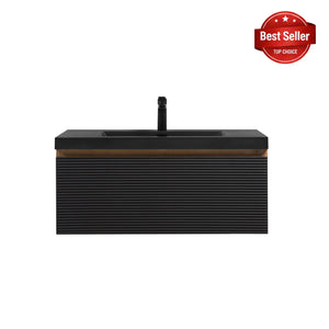 Crius 36'' Black Floating Single Vanity with Black Quartz Sands Countertop TONA Bathroom Furniture