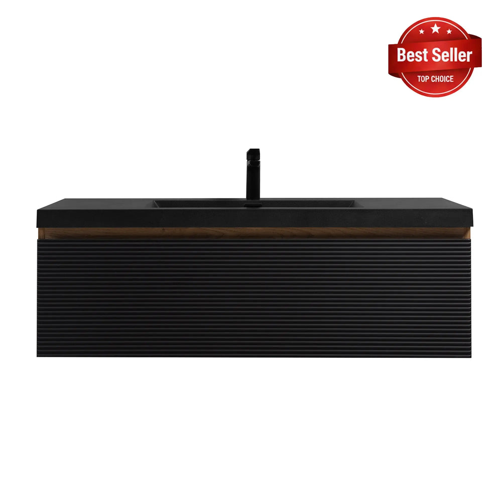 Crius 48'' Black Floating Single Vanity with Black Quartz Sands Countertop TONA Bathroom Furniture