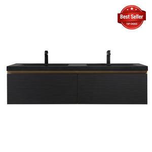 Crius 60'' Black Floating Double Vanity with Black Quartz Sands Countertop TONA Bathroom Furniture