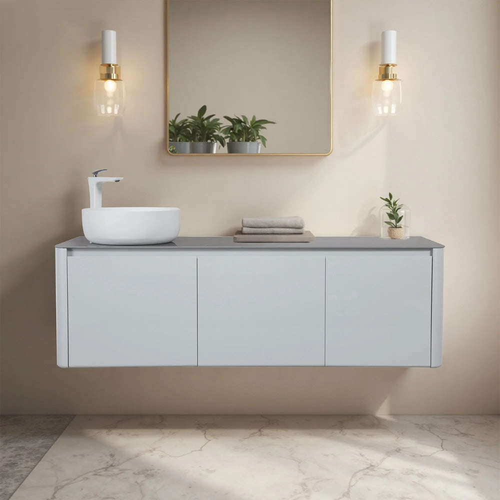Bova Floating Vanity Single Vessel Sink with White Countertop (63''/71'') TONA Bathroom Furniture