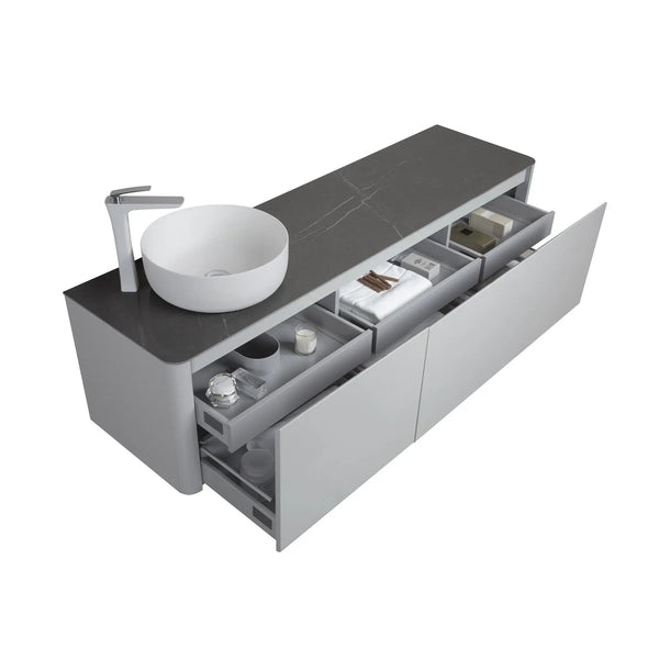 Bova Floating Vanity Single Vessel Sink with White Countertop (63''/71'') TONA Bathroom Furniture